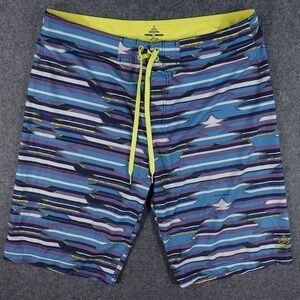 Prana Board Shorts Men's 36‎ Ikat Stripe Blue Purple Stretch